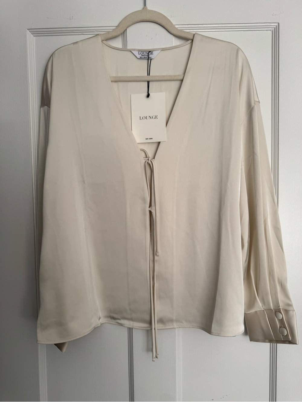 Lounge mimi long sleeve tie top in cream